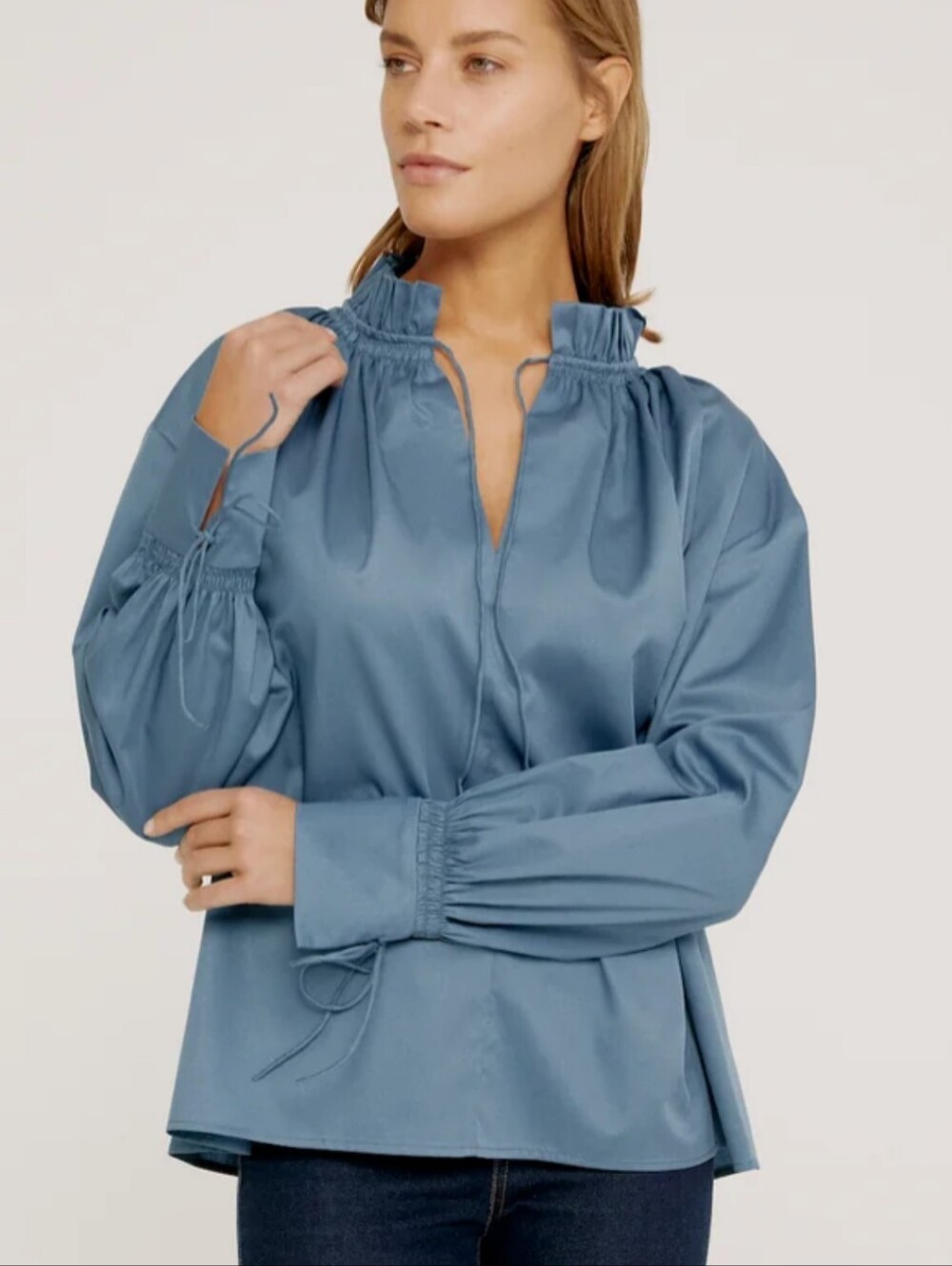 Harshman Blue Audrey Popover Blouse